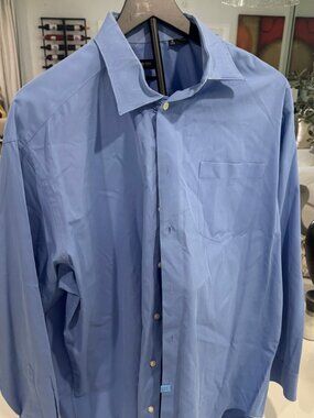 Hugo Boss Blue Dress Shirt Mens 18 34/35 Two Ply Button Up Luxury